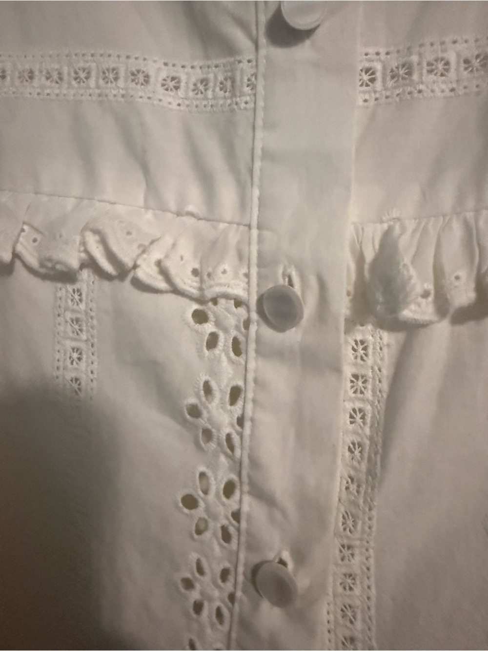 Zara White Eyelet Ruffle Front Button Blouse - Picture 4 of 8